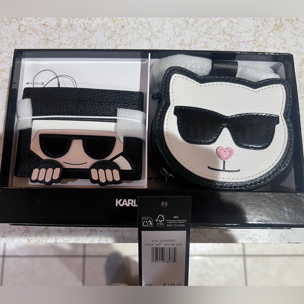 NWT Karl Lagerfeld Cat Mini Purse & Card Holder – Designer Gift Set - Picture 2 of 4